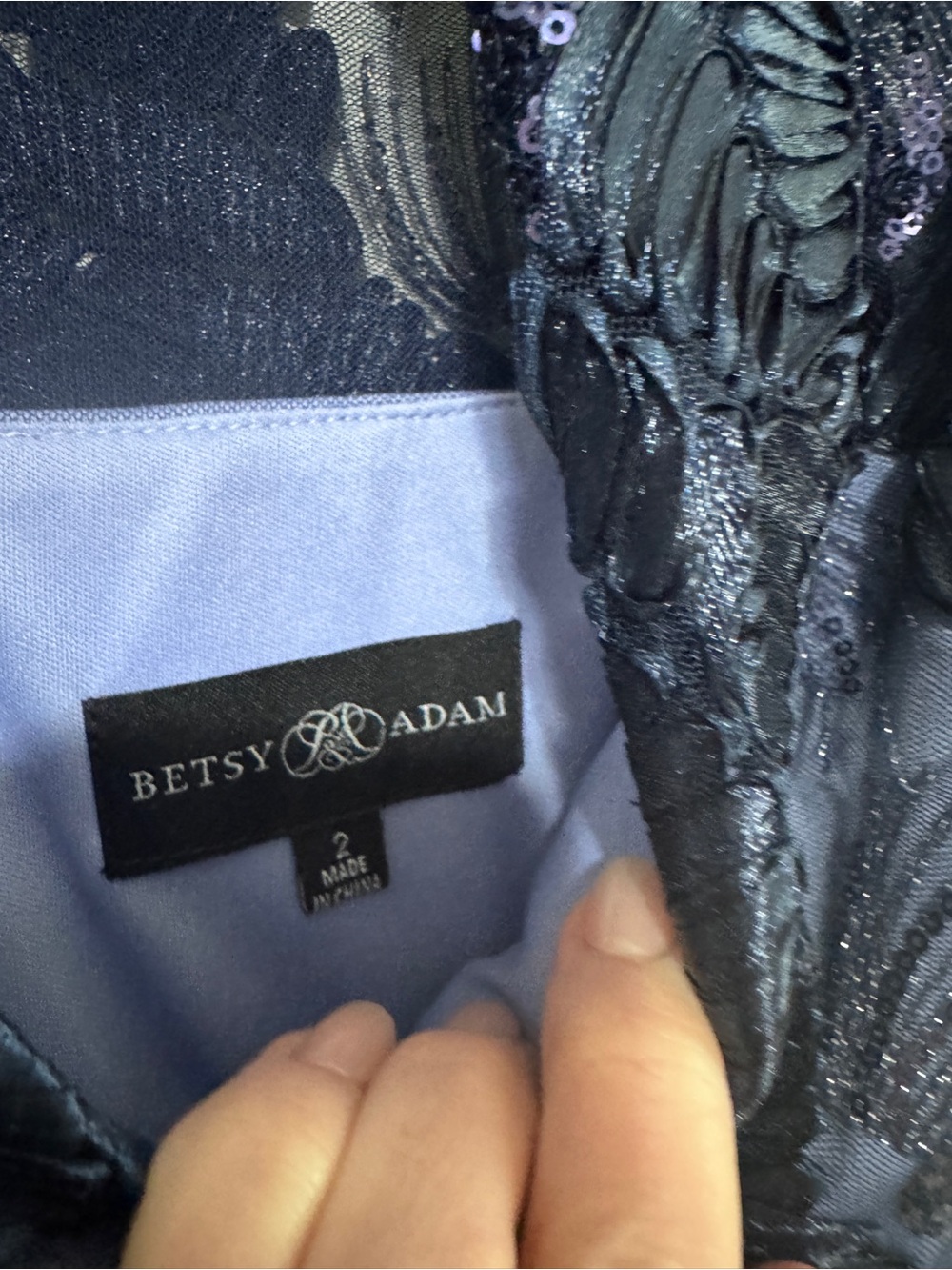 Betsy & Adam Navy Lace Gown - Picture 5 of 8
